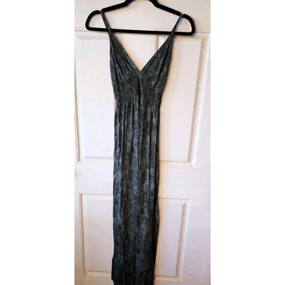 KHUSH Effortless Chic Lumiere Maxi Dress Blue Animal Print Small Double Slit - Picture 9 of 10